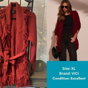 Sz XL Red Vici Hideaway With Me Fringe Waist Tie Cardigan - Excellent Condition!